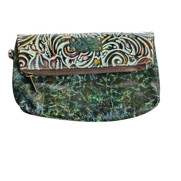 Patricia Nash Handbags - Patricia Nash Valerie Tooled Leather Fold-Over Wristlet Clutch Purse Green